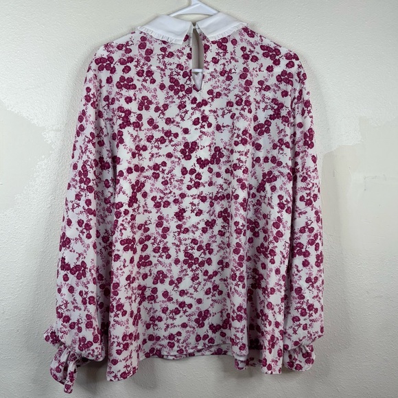Cece Ditsy Floral Blouse White Pink Sz XL Bow Girly Cottagecore Grandma Collar - Picture 6 of 8